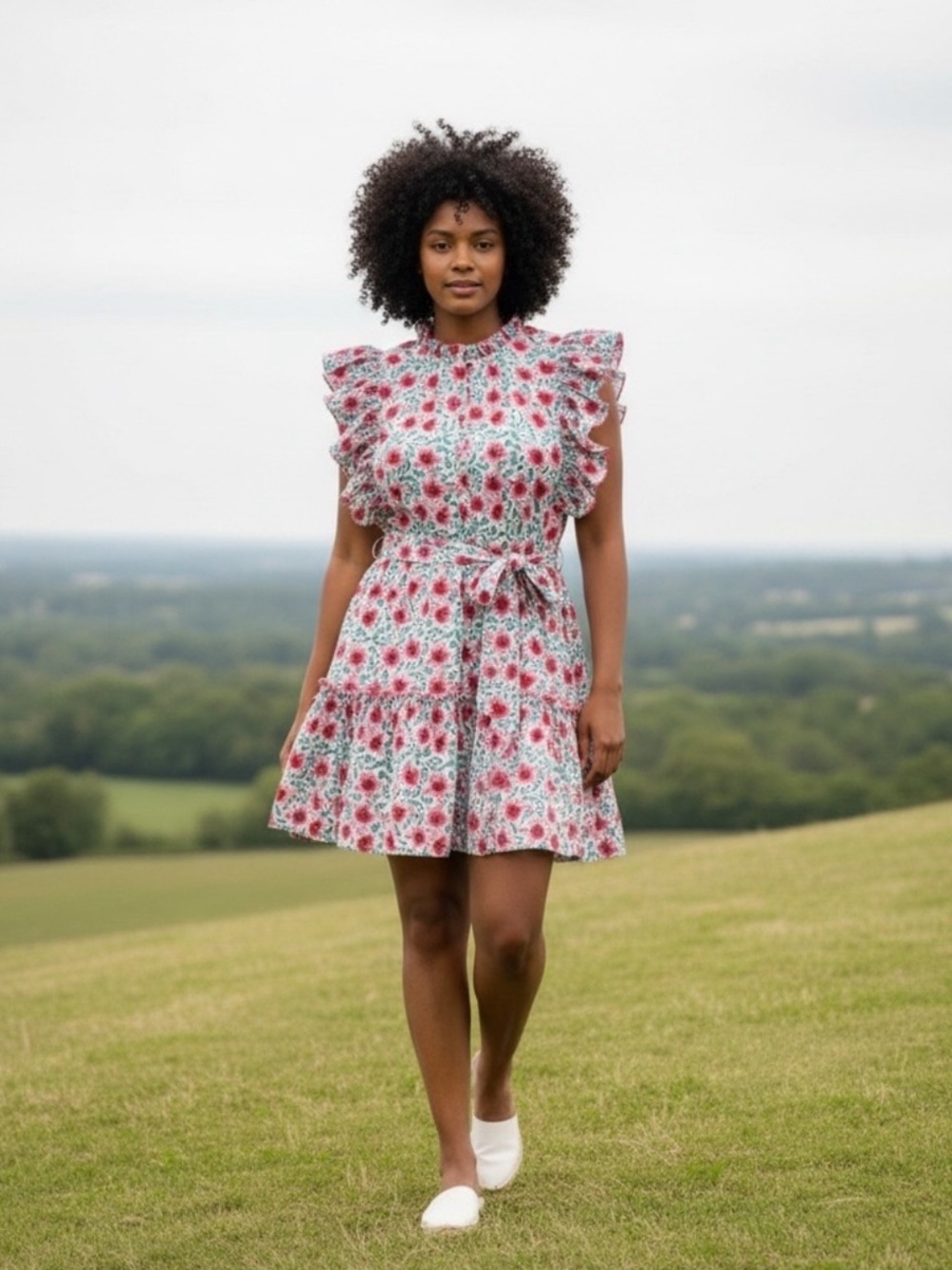 ✨ NWT Oliphant Flirty Ruffle Hem Dress in Jardin Turquoise ✨